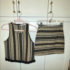 Bishop & Young top and skirt two piece set, both size XS; black & gold